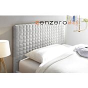 Letto Square grigio in tessuto imbottito una piazza e mezza, testiera riquadrata