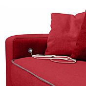 Divano Tor a 3 posti con presa USB integrata, tessuto Vino Rosso con bordino Grigio Chiaro