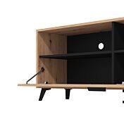 Mobile tv 140 cm con ribalta e due vani a giorno, finitura Rovere e Nero opaco