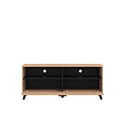 Mobile tv 140 cm con ribalta e due vani a giorno, finitura Rovere e Nero opaco