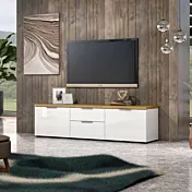 Mobile tv colore Bianco lucido con top Rovere, L.180 cm