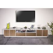 Salotto con madia e porta TV finitura bianco lucido e noce caracalla