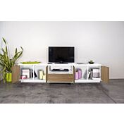 Sala moderna completa finitura noce caracalla e bianco lucido