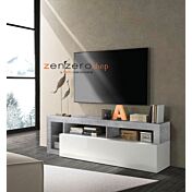 Mobile Porta Tv moderno in finitura bianco laccato lucido e Cemento