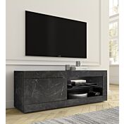 Porta TV, effetto marmo nero con 1 anta, Made in Italy