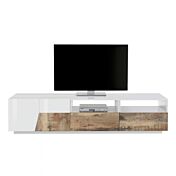 Elegante Mobile TV larghezza 200 cm, Pero e Bianco lucido