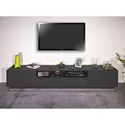 Zona giorno antracite lucido formata da madia 2 ante e 3 cassetti e spazioso porta TV