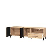 Mobile tv 160 cm con cassetto e due ante, finitura Rovere e Nero opaco