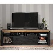 Porta tv in finitura Nero carbone e Rovere Zenzero Shop