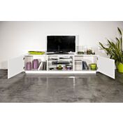 Salotto con madia alta, porta TV e madia 4 ante finitura bianco lucido