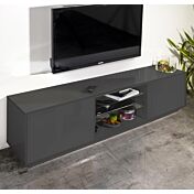 Porta tv di design in finitura laccato antracite con due ante e due mensole in vetro