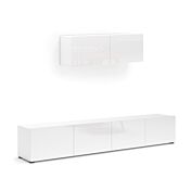 Pensile sospeso moderno, finitura Bianco lucido e porta TV per soggiorno