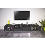 Zona giorno antracite lucido formata da madia 2 ante e 3 cassetti e spazioso porta TV