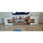 Porta TV con mensola in Bianco Lucido e Pero