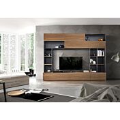 Spaziosa parete attrezzata con libreria, 2 ribalte e vasistas, finitura Ossido, Noce e Grigio