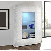 Vetrina 2 ante, bianca laccata lucida con serigrafia prismatica