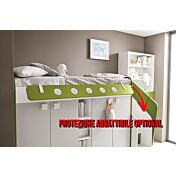 Soppalco per camerette con due posti letto, finitura Nebbia, Rovere ambra e Girasole