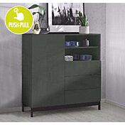 Madia di design, 3 cassetti, 1 anta e 2 vani a giorno, finitura antracite lucido