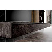 Parete attrezzata di alta qualità in finitura Bianco Opaco, Rovere Chiaro e Vetro fumè