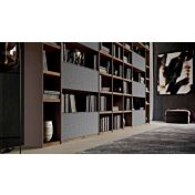 Parete attrezzata libreria di alta qualità in finitura Graniglia chiara, Grigio cenere e Rovere tabacco 