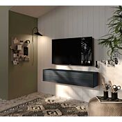 Parete attrezzata 138x30x29 h cm, Nero Frassinato, collezione Logica