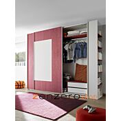 Cameretta completa per ragazzi, letto con testiera imbottita e armadio scorrevole, finitura rosso