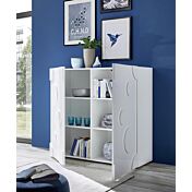 Madia contenitore Cerchio a 2 ante, finitura bianco lucido, design moderno