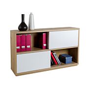 Madia moderna da ufficio 2 ante scorrevoli, finitura Rovere e Bianco laccato