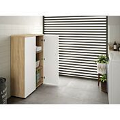 Mobile per ufficio, Madia 2 ante, 3 ripiani biancio artik e rovere canadian