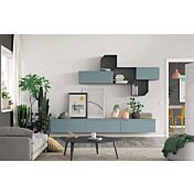 Parete attrezzata moderna in finitura Grigio titanio e Rovere gesso