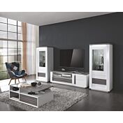 Tavolino 1 cassetto,  bianco laccato e rovere adamello, made in Italy