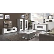 Madia 2 ante e 3 cassetti, bianco laccato e grigio, made in Italy