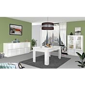 Sala da pranzo composta da vetrina, tavolo e credenza finitura bianco lucido