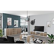 Sala moderna completa finitura noce caracalla e bianco lucido