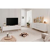 Porta TV bianco opaco stile nordico con gambe dorate