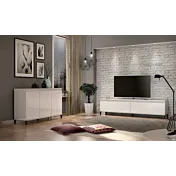 sala con mobile tv moderno colore Bianco lucido, L.200