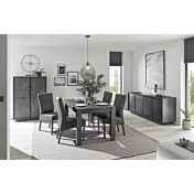 Sala completa composta da tavolo, madia 4 ante, madia alta effetto Marmo di carrara