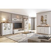 Porta TV composto da 1 anta e 1 cassetto, bianco frassinato e rovere