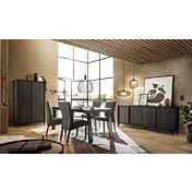 Soggiorno moderno, sala da pranzo moderna, composta da madie e tavolo, nero frassinato