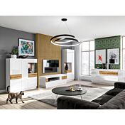 Mobile TV bianco lucido e rovere naturale, L.160 cm