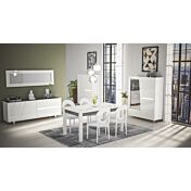 Tavolo fisso L.160, moderno, bianco lucido e grigio