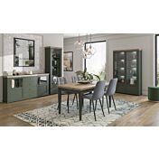 Credenza 2 ante e 4 cassetti, finitura verde scuro e quercia