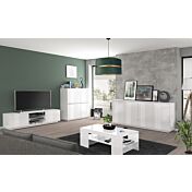 Salotto con madia alta, porta TV e madia 4 ante finitura bianco lucido Zenzero Shop