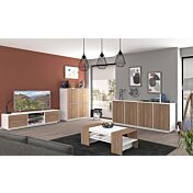 Zona giorno moderna composta da madia alta, porta TV e madia 4 ante