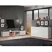 Sala moderna composta da un Porta TV e una madia 4 ante, Bianco lucido 