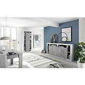 Colonna a 1 anta moderna, Bianco lucido e Cemento, Made in Italy