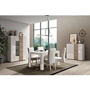 Soggiorno composta da 1 madia,1 vetrina e 1 tavolo, Kadiz e Bianco lucido