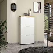 Scarpiera 3 ribalte, Bianco lucido e Rovere chiaro 