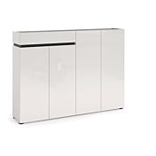 Promozione scarpiera 4 ante e 1 cassetto, Bianco laccato lucido