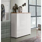 Scarpiera 3 ante, Bianco laccato lucido e Castagno, pronta consegna